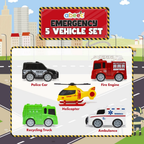Abeec Emergency Vehicles Toy Set 5 Pack Police Fire Ambulance Helicopter Bin Lorry Pretend Play 3+