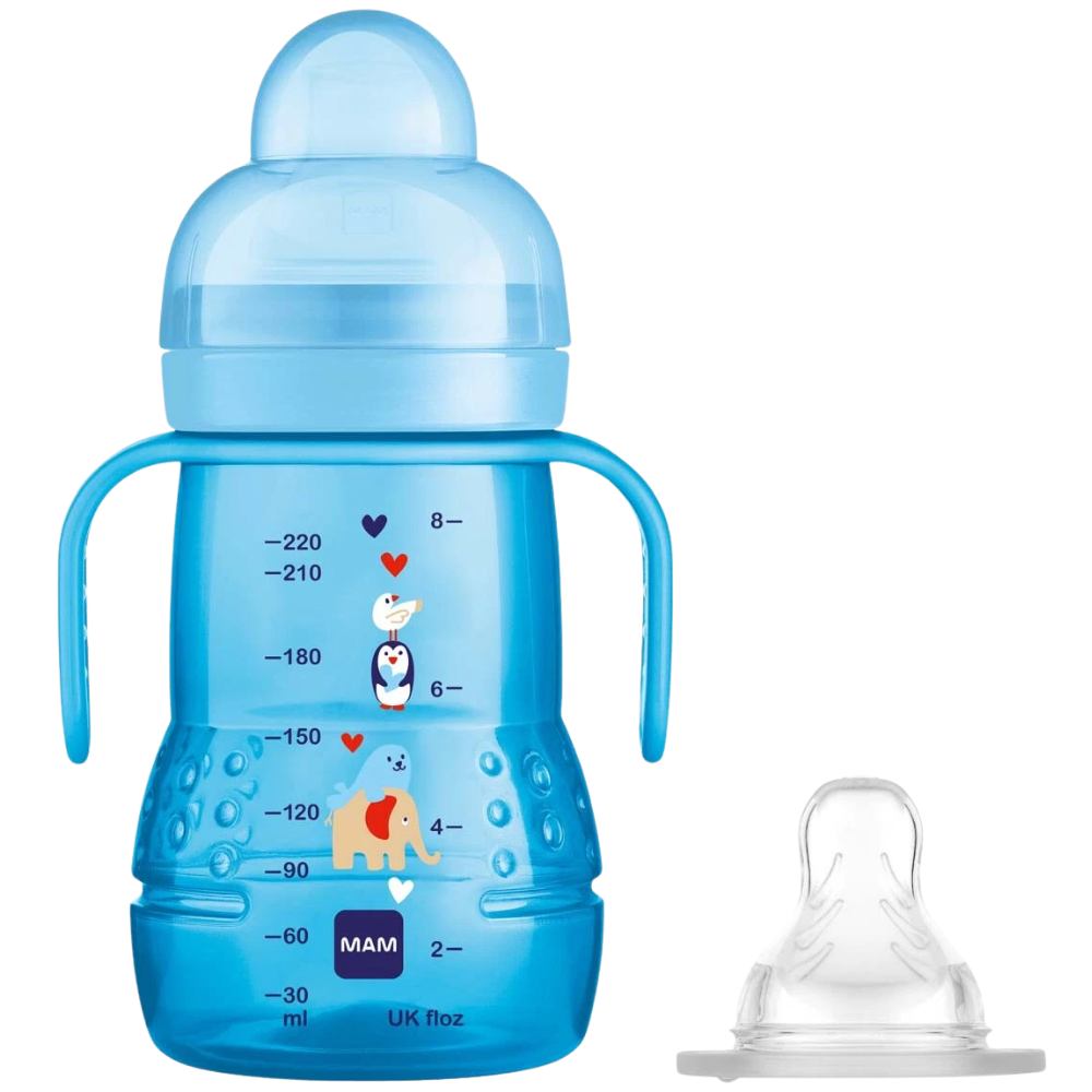 MAM Trainer+ 220ml Baby Training Cup 2-in-1 Spill-Free Teat and Soft Spout 4+ Months