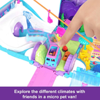 Polly Pocket Pet Mobile Adventure Playset with 2 Dolls 21 Accessories Kids Toy