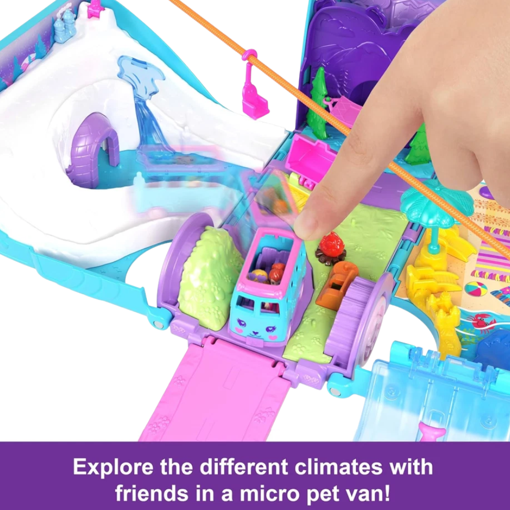 Polly Pocket Pet Mobile Adventure Playset with 2 Dolls 21 Accessories Kids Toy