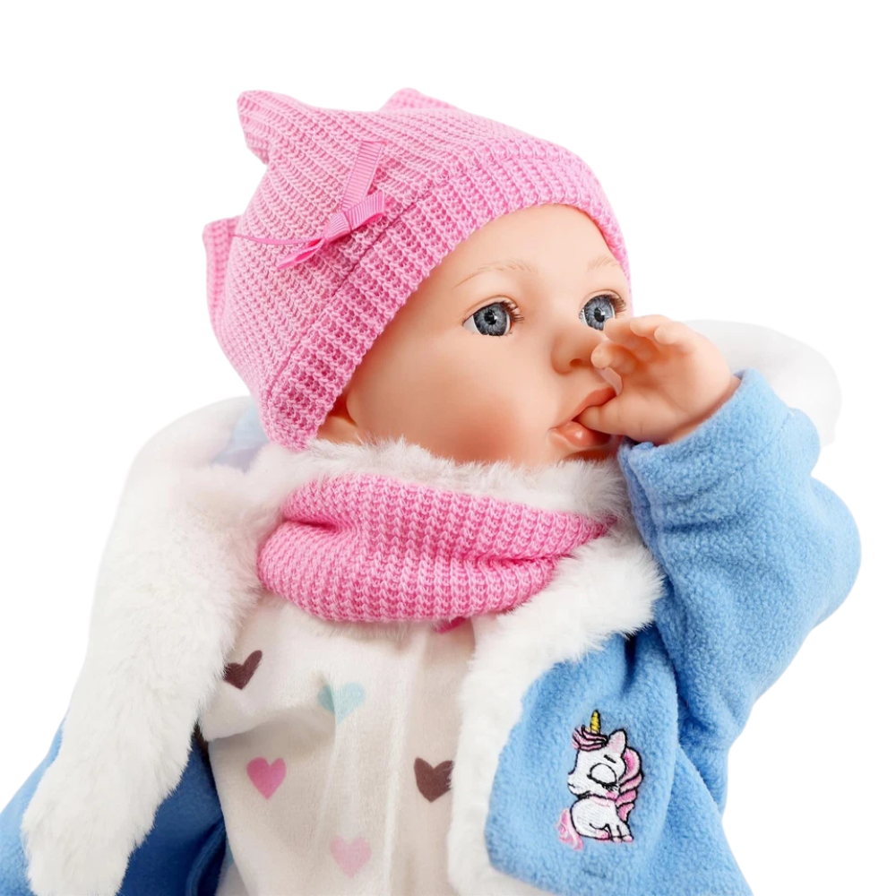 16" Baby Doll Girl Louise Soft Body Toy with 16 Sounds Dummy & Coat Blue