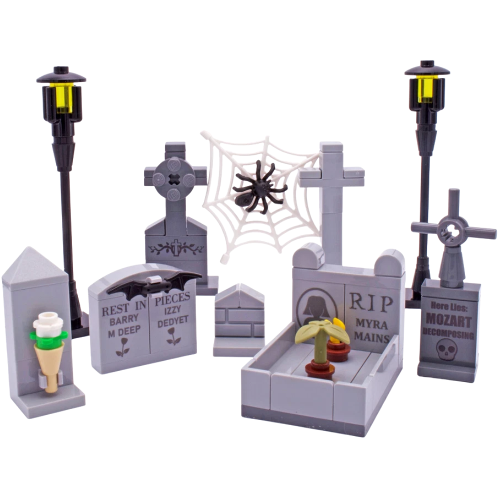 LEGO Halloween Grave Stones Haunted House Graveyard MOC Custom Set Spider Lamps