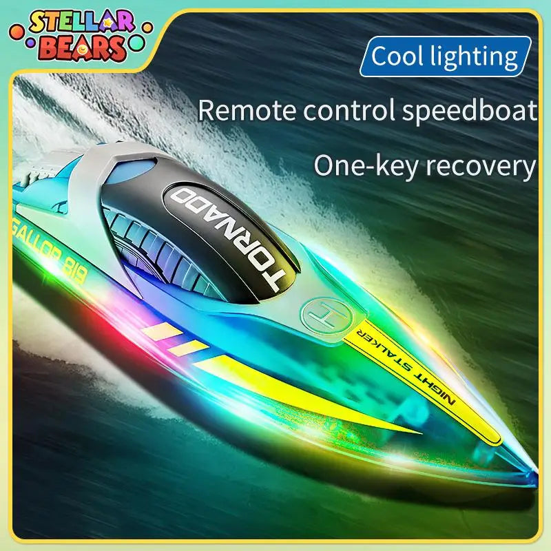 2.4G RC Racing Boat for Kids Dual Motor High-Speed LED Electric Speedboat Toy