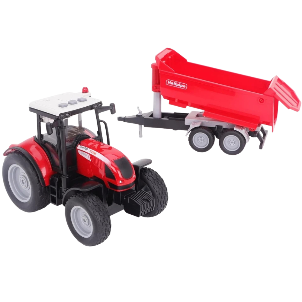 Toyland 37cm Red Tractor & Trailer with Lights Sound Friction Farm Toy 3+