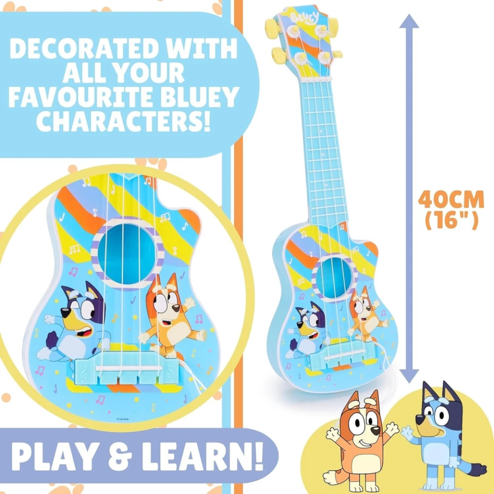 Toyland 40cm Bluey My First Guitar With Plectrum, Kids Musical Toy Instrument, Tune & Play, Ages 3+