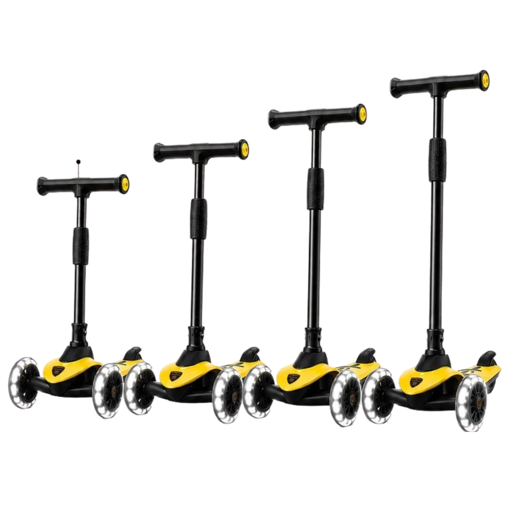 Kids 3 Wheel Scooter Led Light Up Wheels Foldable Adjustable Handlebar Lean to Steer Yellow