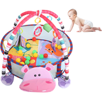 3-In-1 Foldable Hippo Baby Play Mat Gym with Storage, Hanging Toys and Colourful Balls
