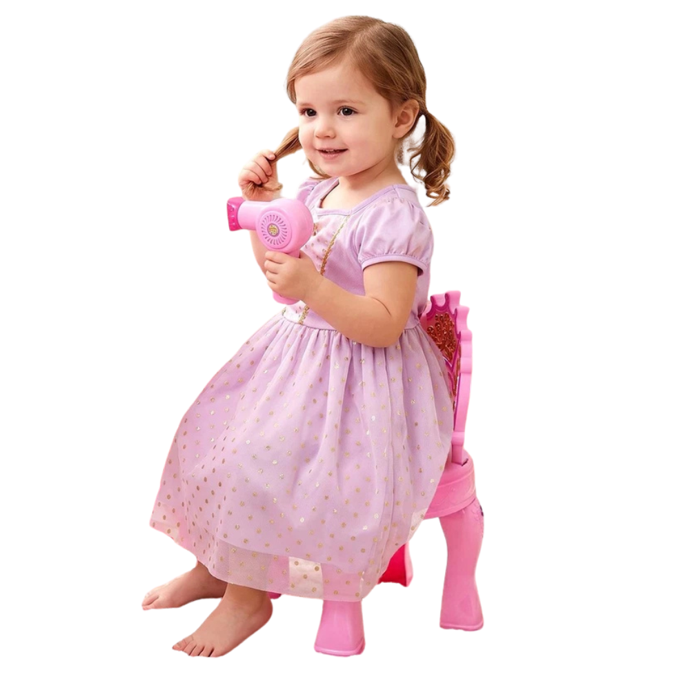 Kids Princess Vanity Dressing Table Stool Set Girls Toy Mirror Hairdressing Accessories Pink