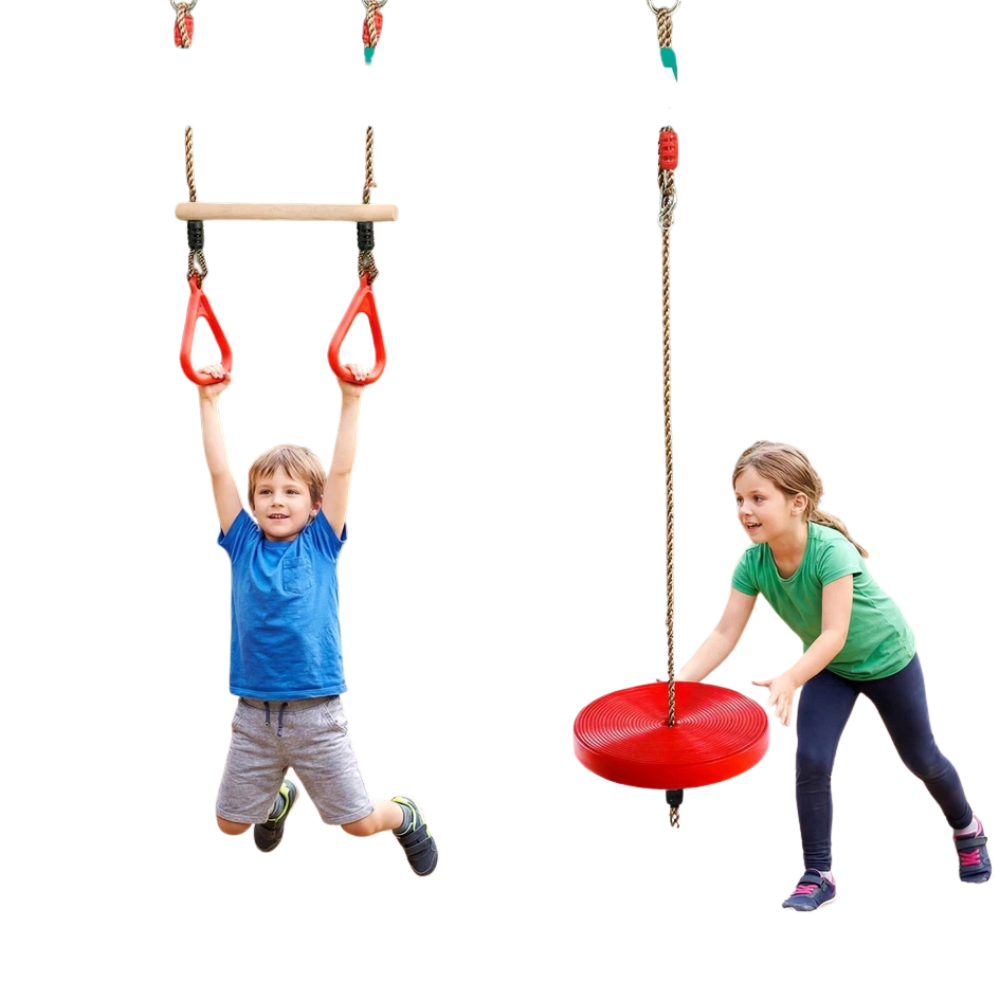 Round Swing Seat & Wooden Trapeze Bar Children's Climbing Frame Accessories