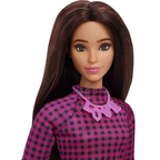 Barbie Fashionistas Doll Curvy Hair Checkered Dress Sneakers Pink & Black