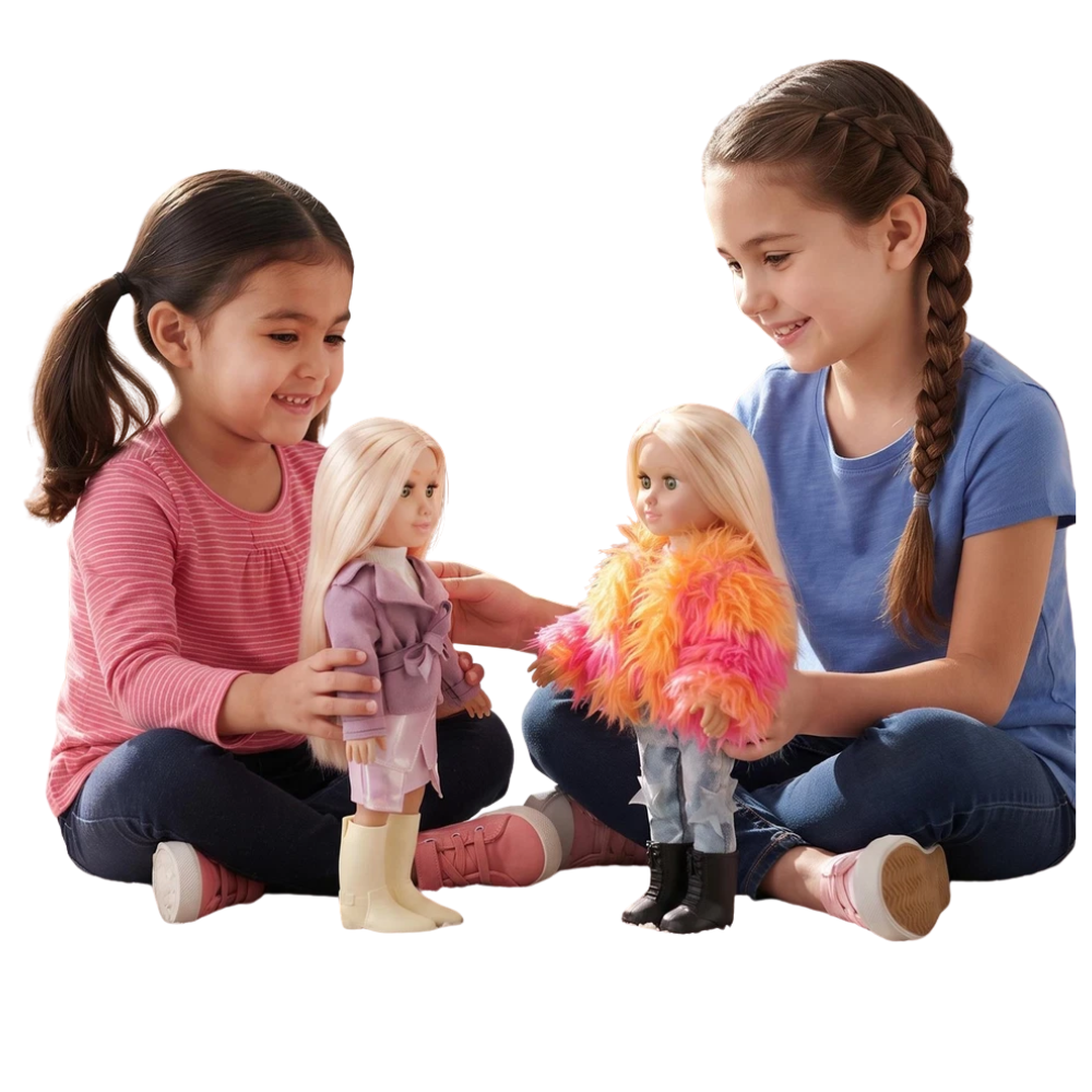 17" Bibi Fashion Doll with Glasses, Blonde Hair, Movable Limbs, Dress & Boots, Age 3+ Kids
