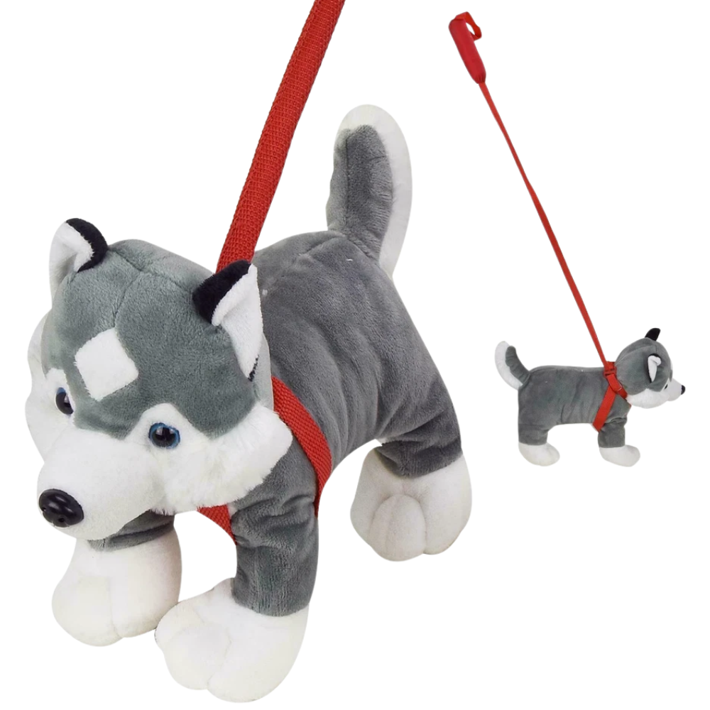 Standing Plush Dog Toy with Lead & Harness 30cm Soft Stuffed Puppy Kids Gift