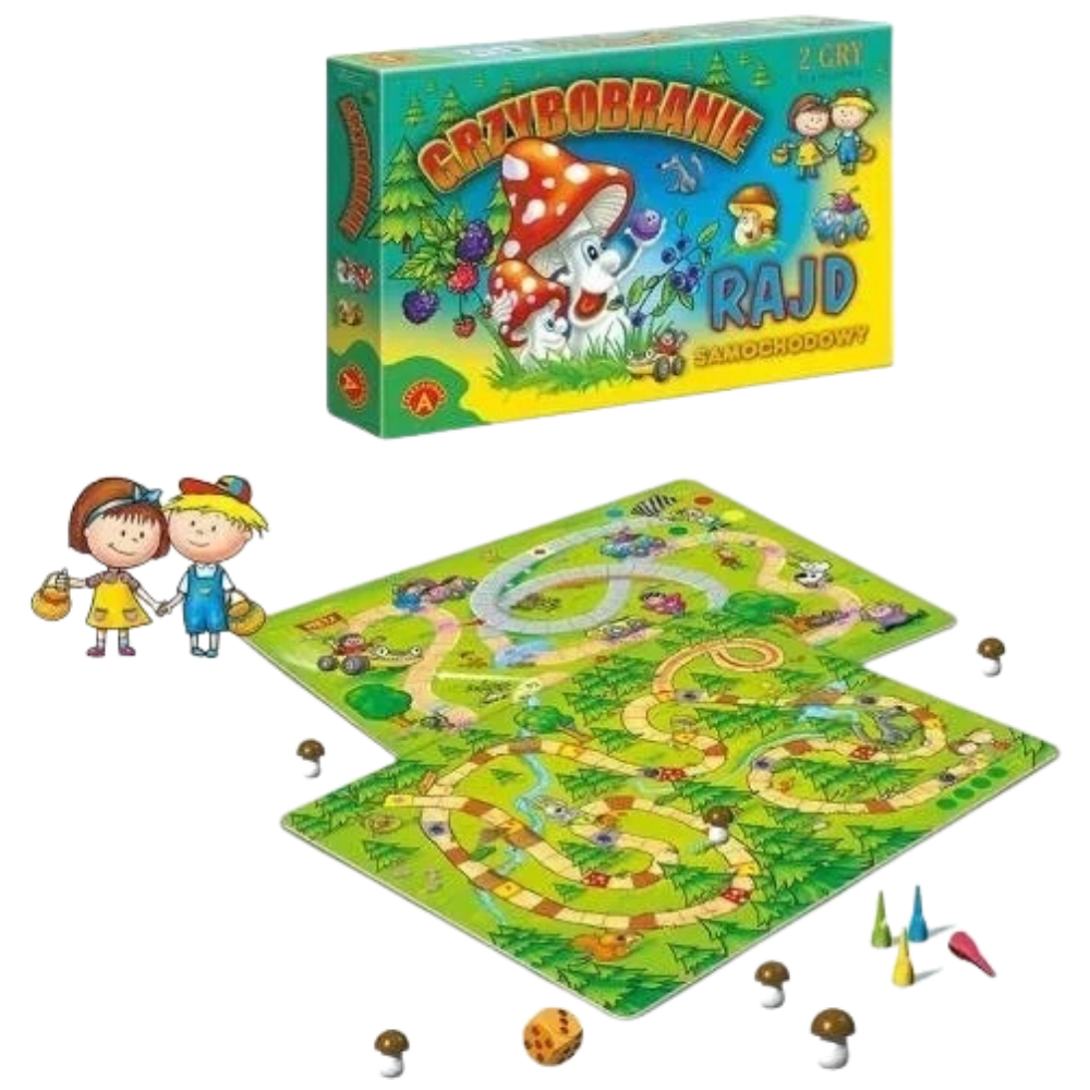 Grzybobranie and Car Rally 2-In-1 Polish Family Board Game for Kids and Adults Party Fun