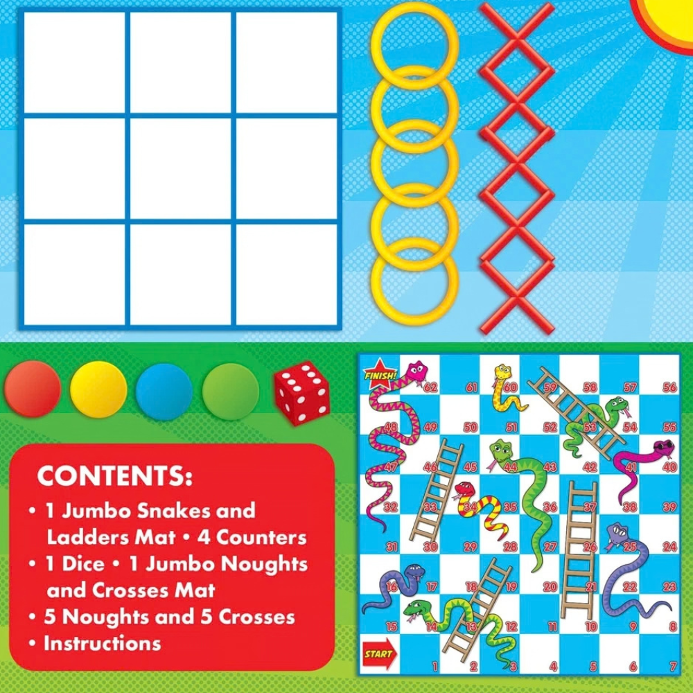 Jumbo 2-In-1 Garden Games Kids Giant Snakes & Ladders Noughts Crosses Family Game Fun Game