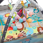 RLS Grey Baby Activity Gym Play Mat with Safety Net, 5 Hanging Toys and 18 Ocean Balls