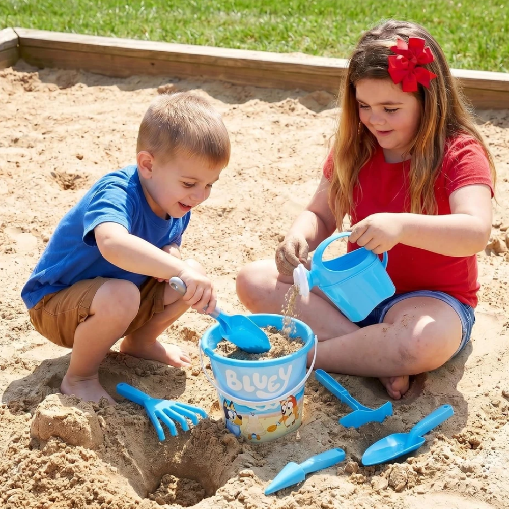 Toyland Bluey 10 Piece Gardening Set for Kids Outdoor Garden Playset Wheelbarrow Watering Can Tools Age 2+