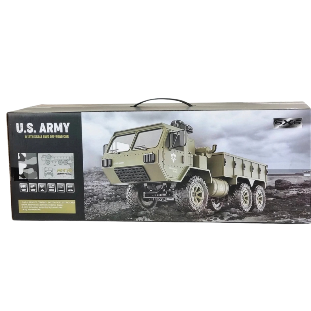 Fayee Fy004a Rc Military Truck 6wd 1:12 Scale 2.4ghz 15km/h Led Kids Toy Off-Road Vehicle 8+ Army