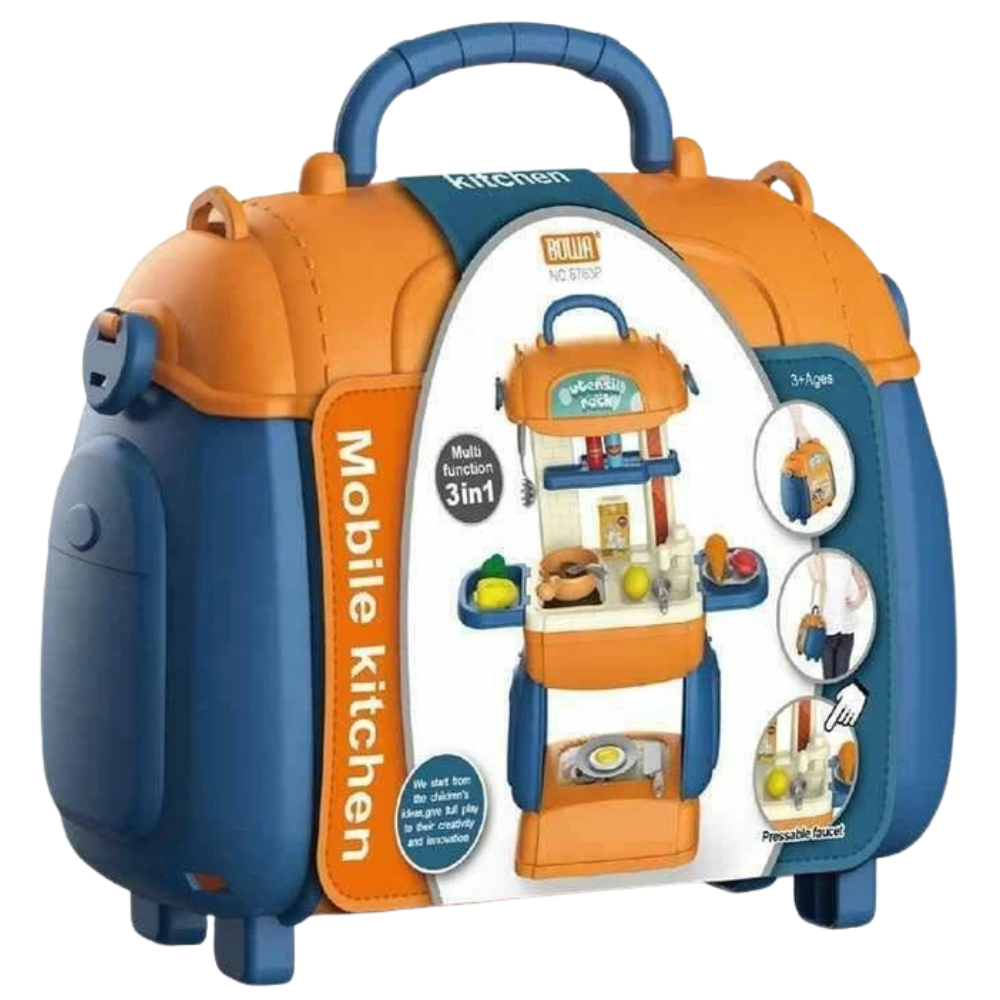 3-In-1 Portable Kids Kitchen Playset Suitcase with 31 Accessories Pretend Cooking Toy Set