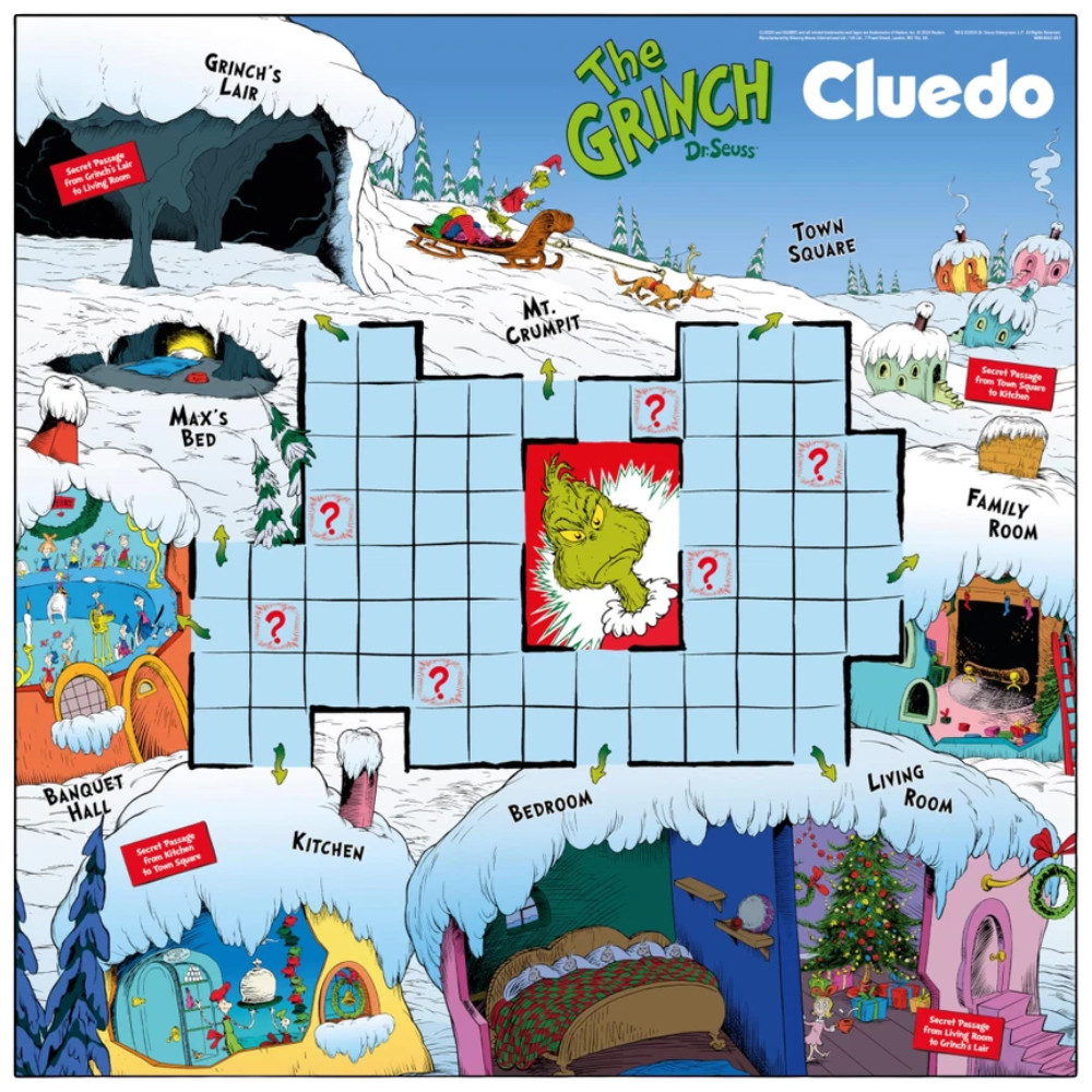 Cluedo the Grinch Board Game Festive Mystery Family Game Christmas Holiday Indoor Fun Toy