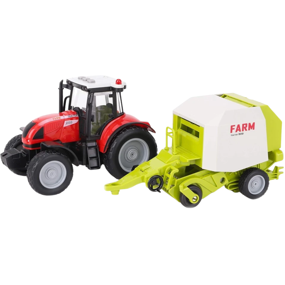 Toyland 37cm Red Tractor & Baler Farm Toy with Flashing Lights Horn Engine & Reversing Sounds Kids 3+