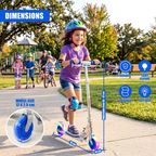 Kids Foldable Kick Scooter Blue Led Wheels Adjustable Handlebar with Carry Strap Outdoor Toy