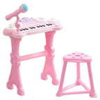 Kids Pink Piano Keyboard with Microphone Stool Record Playback Musical Toy Set 24 Key Fun