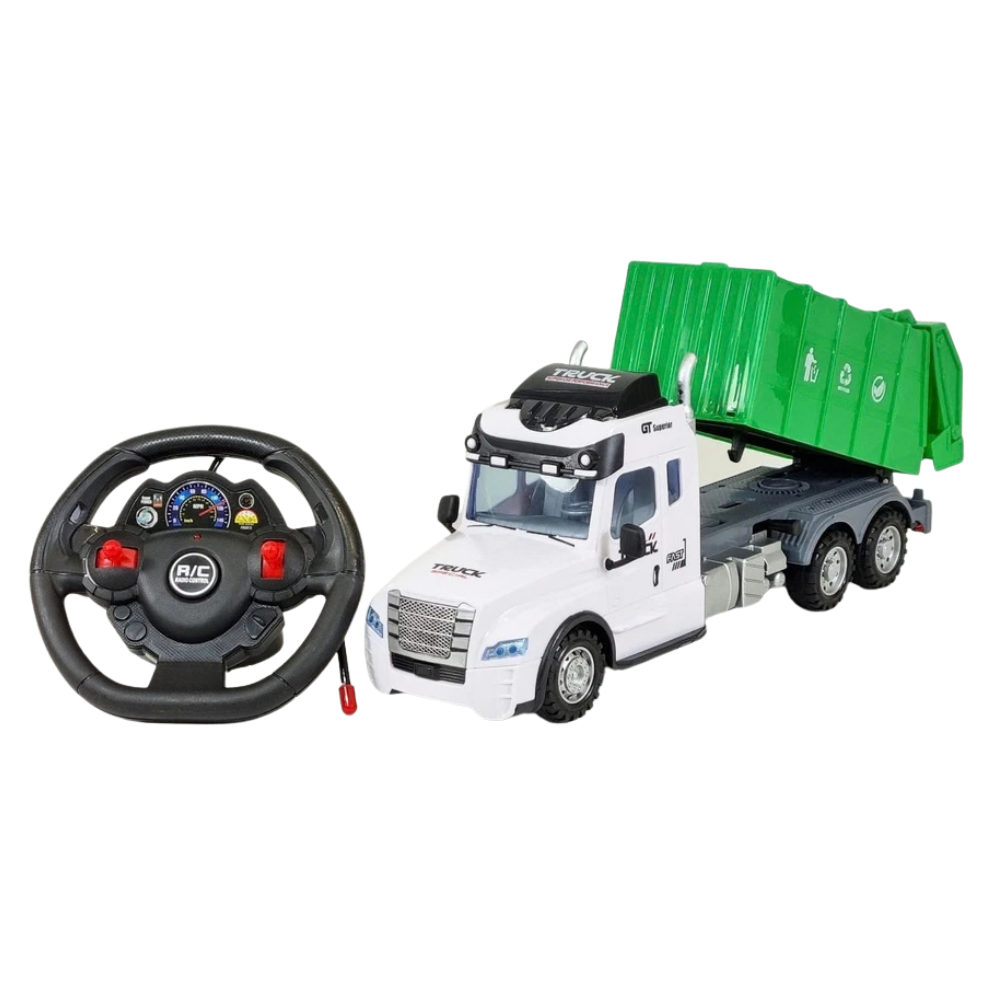 Rc Garbage Truck Toy with Lights Sounds Tipper Bin Steering Wheel Remote Control 3+