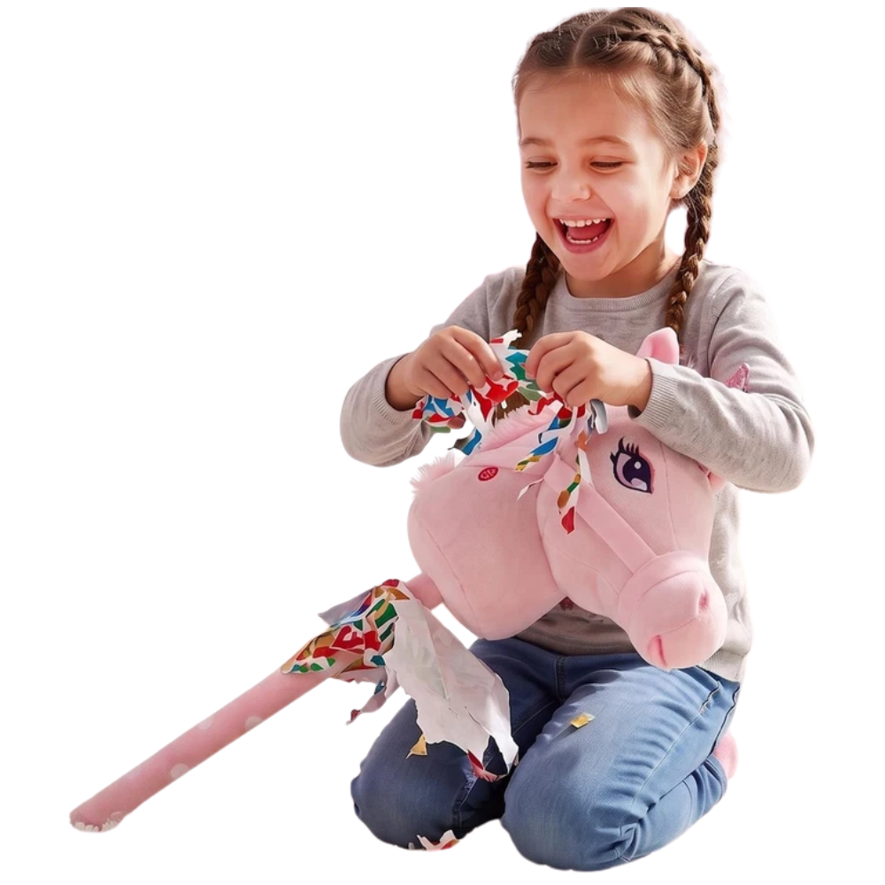 Pink Unicorn Hobby Horse Stick Toy with Galloping Sounds Ride On Pretend Play 81cm