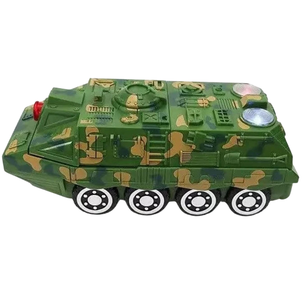 Pebble Hug Mini Military Tank Toy Car with Lights Movable Rocket Sounds for Kids