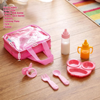 6 Pcs Baby Doll Feeding Set with Magic Milk Bottle Pink Carry Bag & Doll Accessories