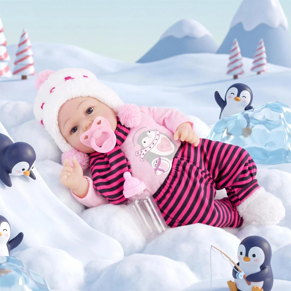 Bibi Snowflake Reborn Baby Doll Girl 17" Realistic Newborn Lifelike Vinyl Toy Bottle Dummy