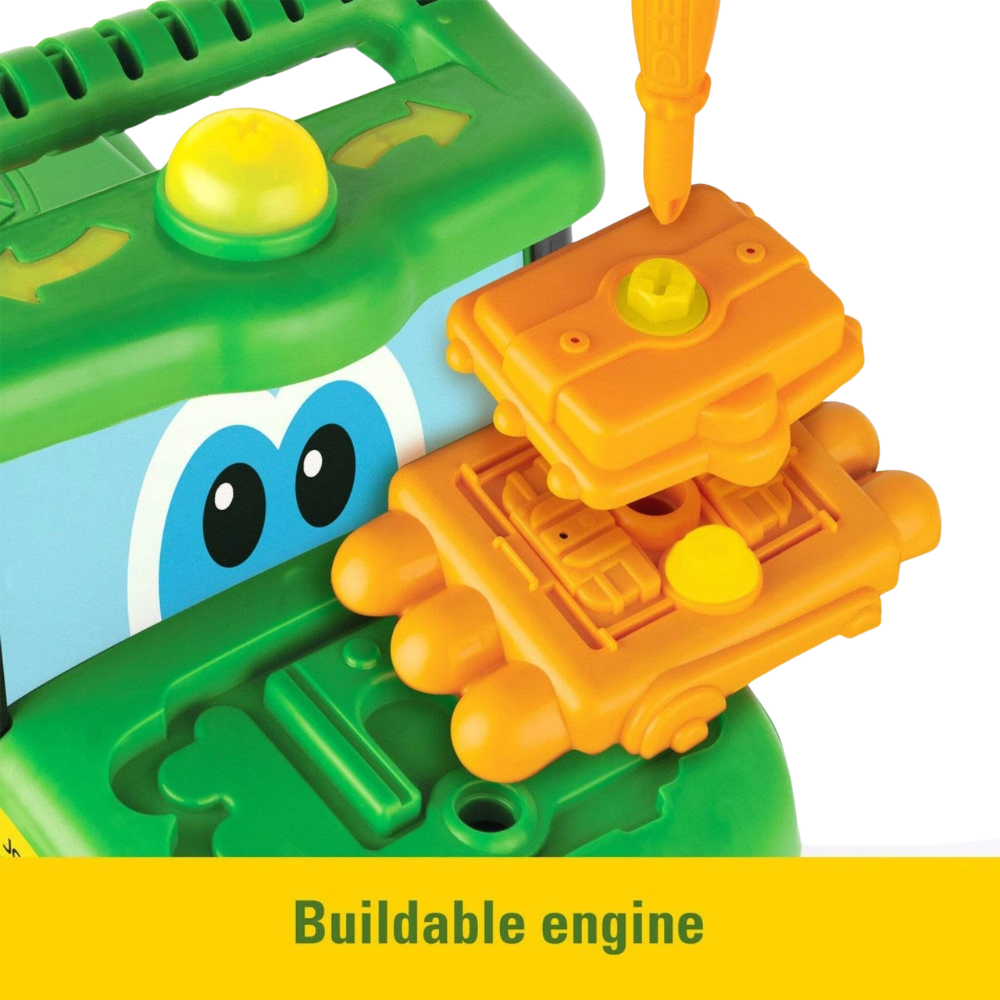 John Deere Johnny Tractor Ride-On Toy with Lights, Sounds, Tool Kit and Storage Seat 3+