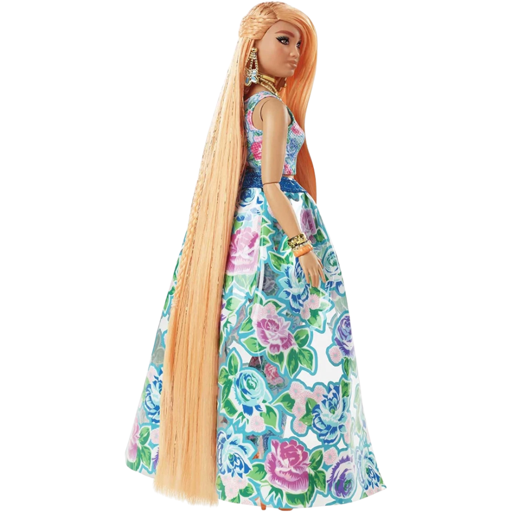 Barbie Extra Fancy Curvy Doll Floral 2-Piece Gown Pet Kitten Fashion Toy