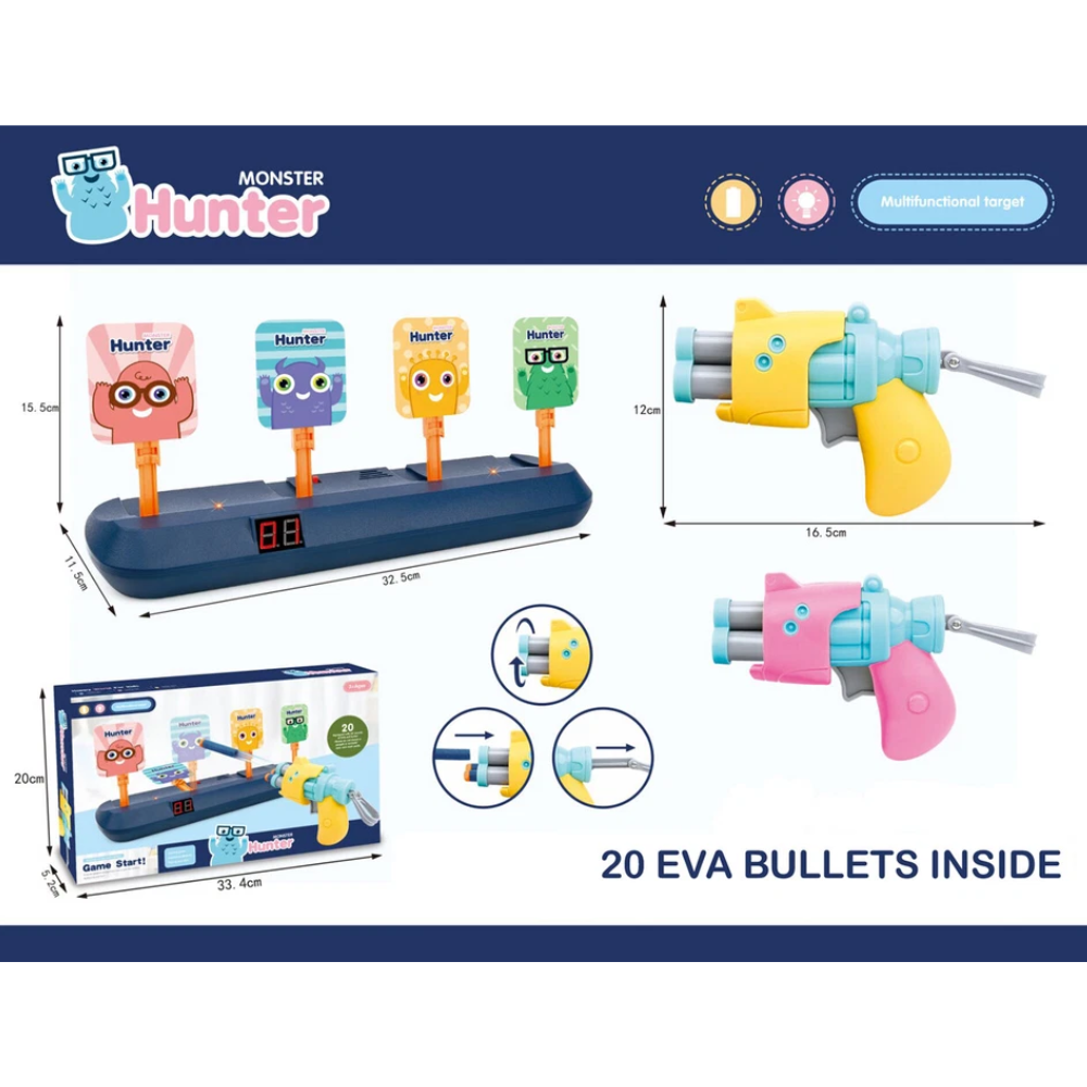 Kids Digital Target Shooting Game Set with 4 Auto Reset Targets, Toy Gun and Foam Bullets