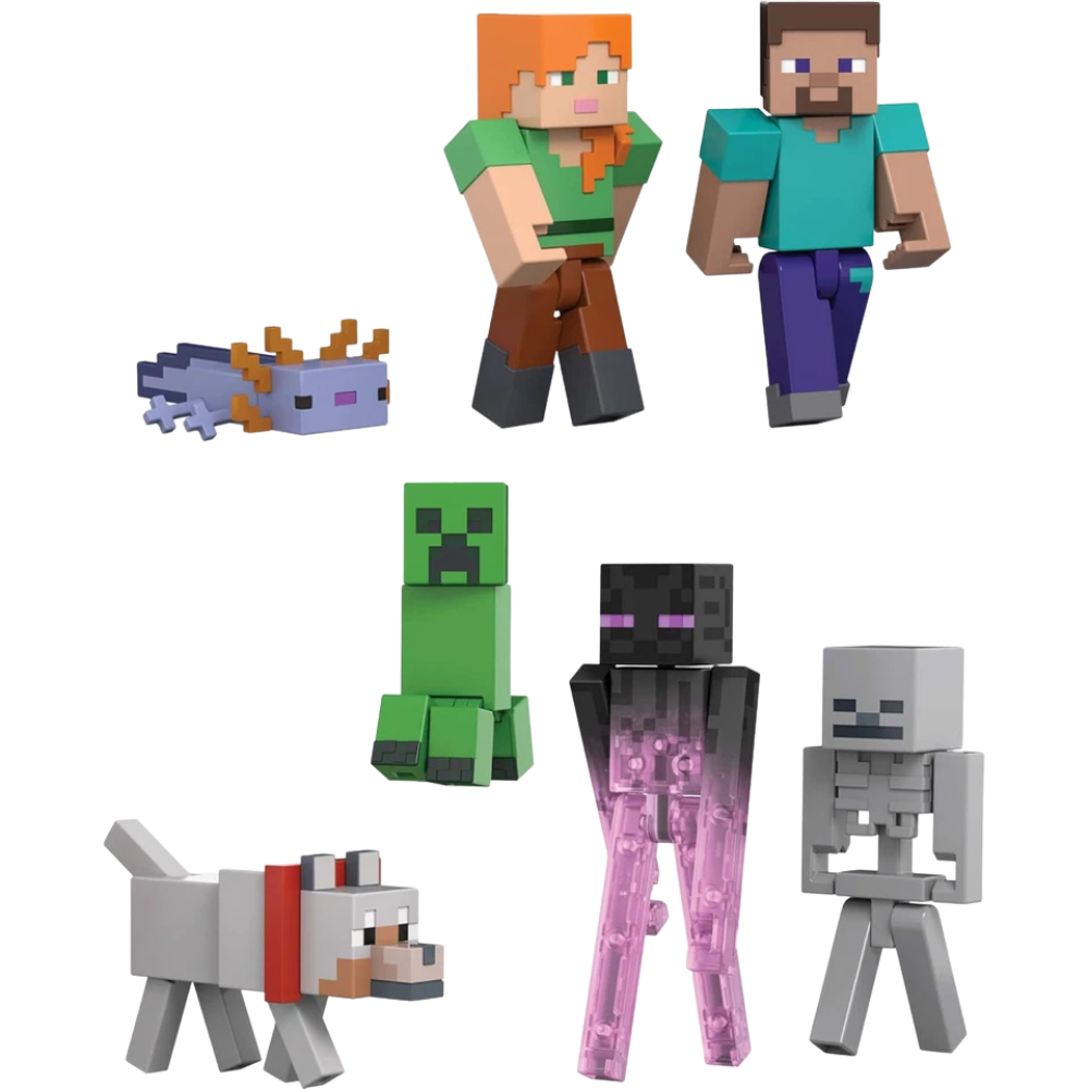 Minecraft World Builder Pack 7-Piece Action Figures Steve Creeper Enderman Skeleton