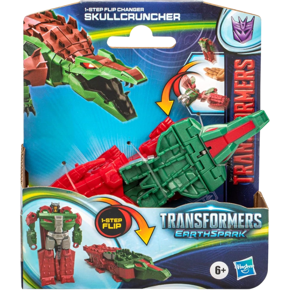 Transformers EarthSpark Skullcruncher 1-Step Flip Changer 2-in-1 Robot Crocobot Toy 6+