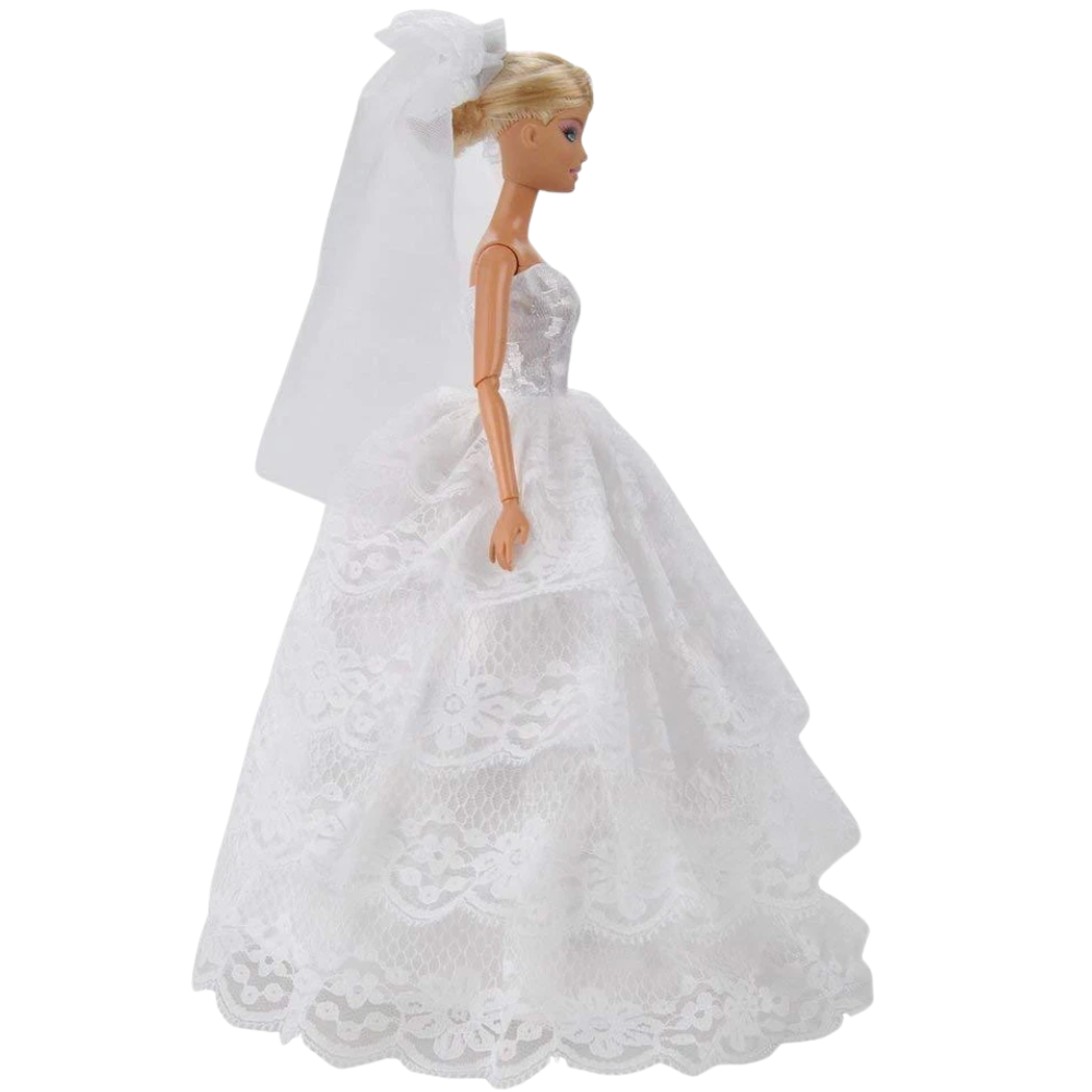 Fashion Doll Sized Wedding Dress & Veil White