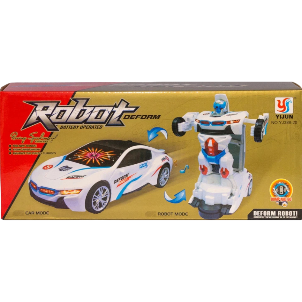 Police Car Transforming Robot Toy with Music Flashing Lights and Action Play Uk