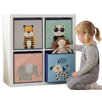 Kids Storage Cubes Set of 4 Animal Designs Foldable Toy Boxes 30cm