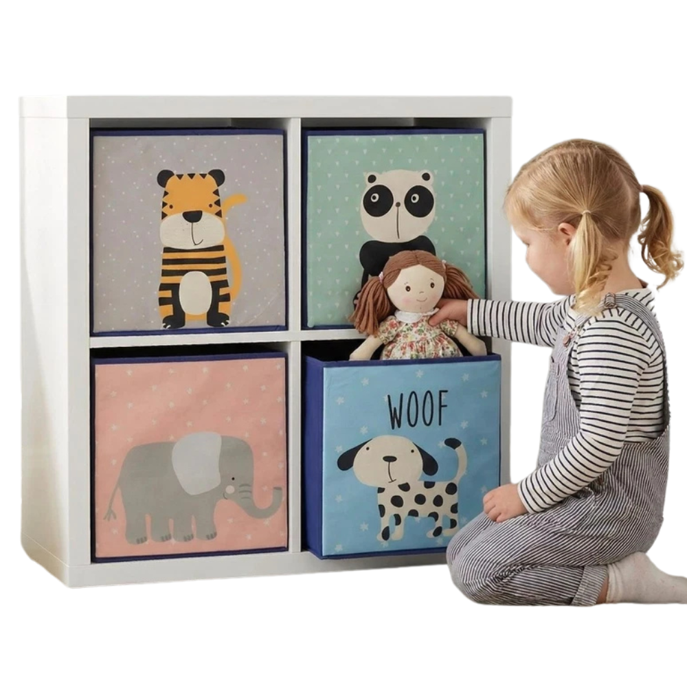 Kids Storage Cubes Set of 4 Animal Designs Foldable Toy Boxes 30cm