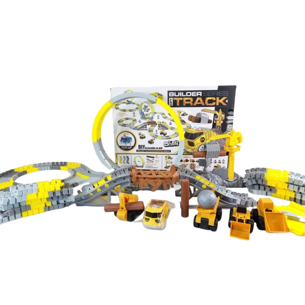 Kids Construction Race Track Set 279pcs DIY Building Crane Cars 5.65m Track 3+