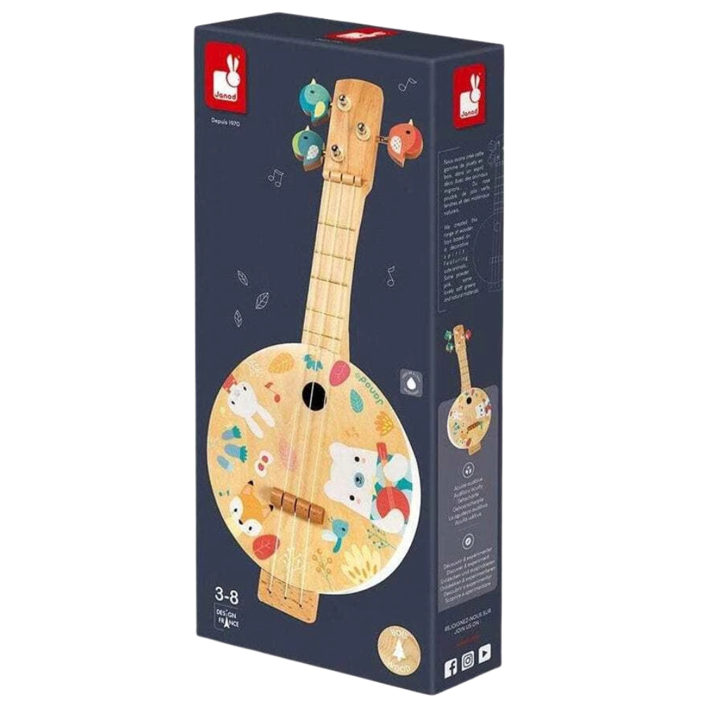 Janod Pure Wooden Banjo Musical Toy for Kids Educational Activity Instrument 36m+ New