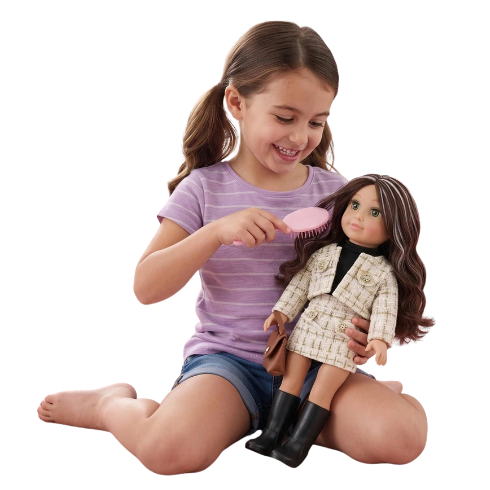 BiBi Doll 18" Kiara Fashion Baby Doll Green Eyes Movable Curly Hair & Stylish Outfit