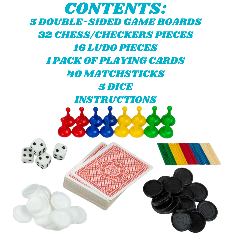 Abeec 100 Classic Games Compendium Family Board Games Set Ludo Chess Draughts Dominoes Cards Snakes & Ladders