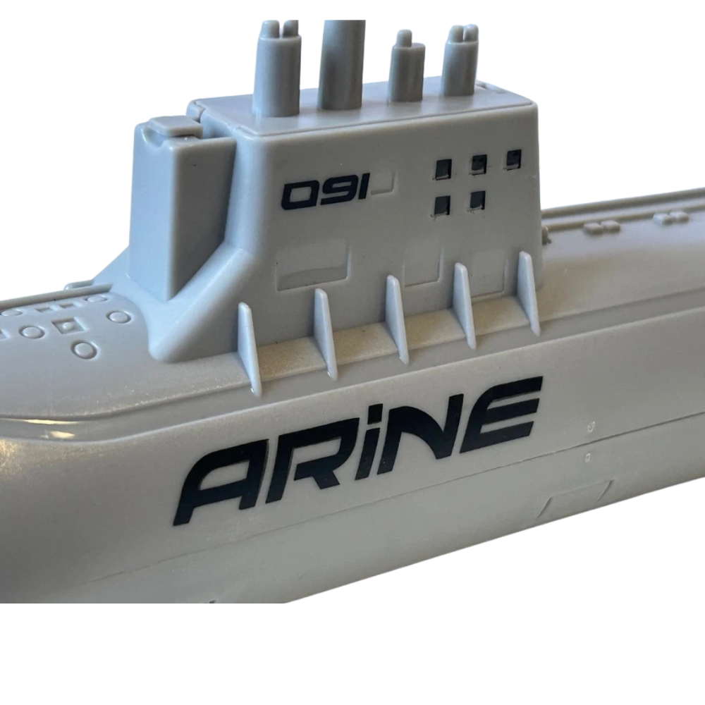 LeanToys Military Submarine Toy Light Grey Plastic Model Friction Pull-Back Action 28 cm