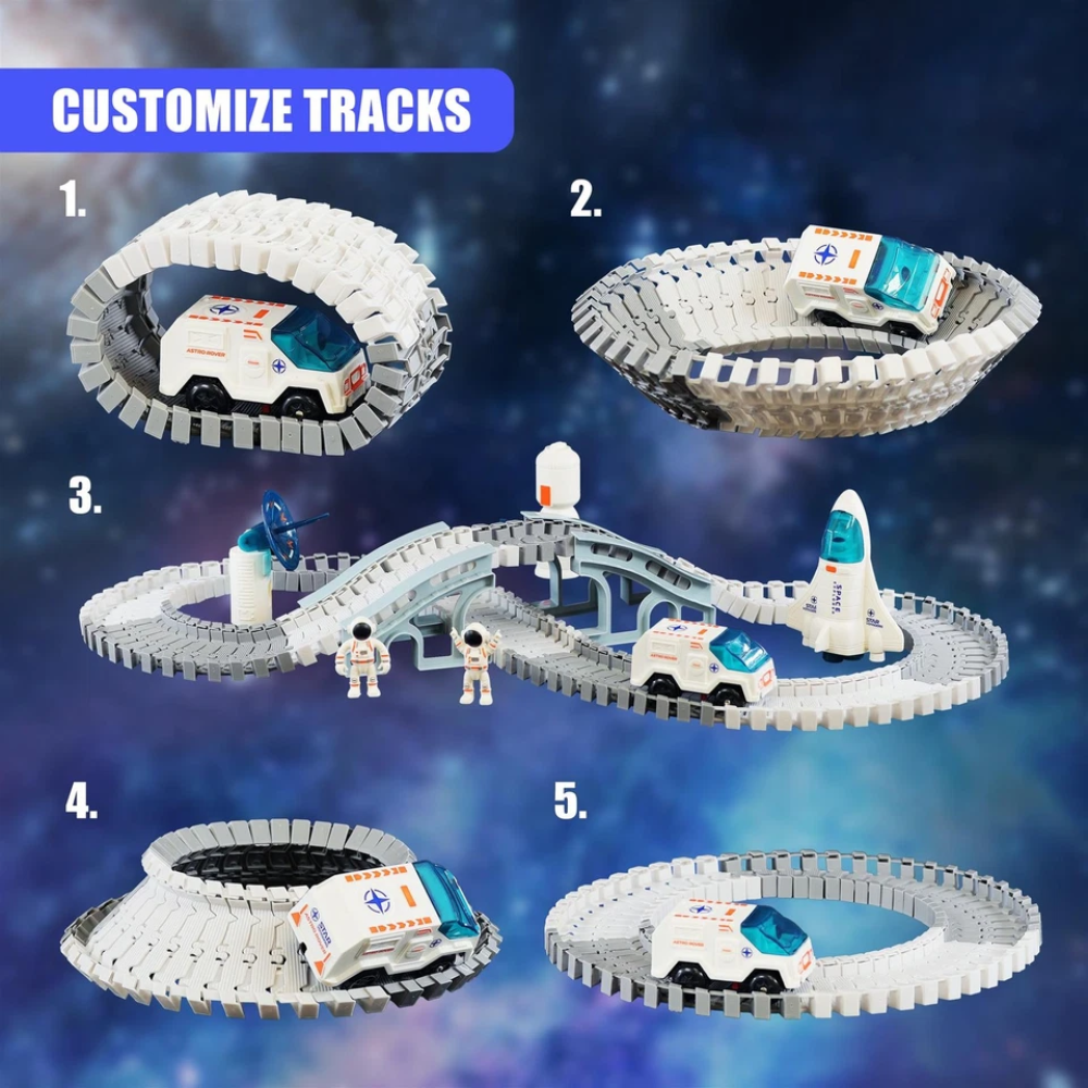 Kids Space Track Toy Set Battery Powered Astronaut Rocket Shuttle Playset 20 Pcs Adventure