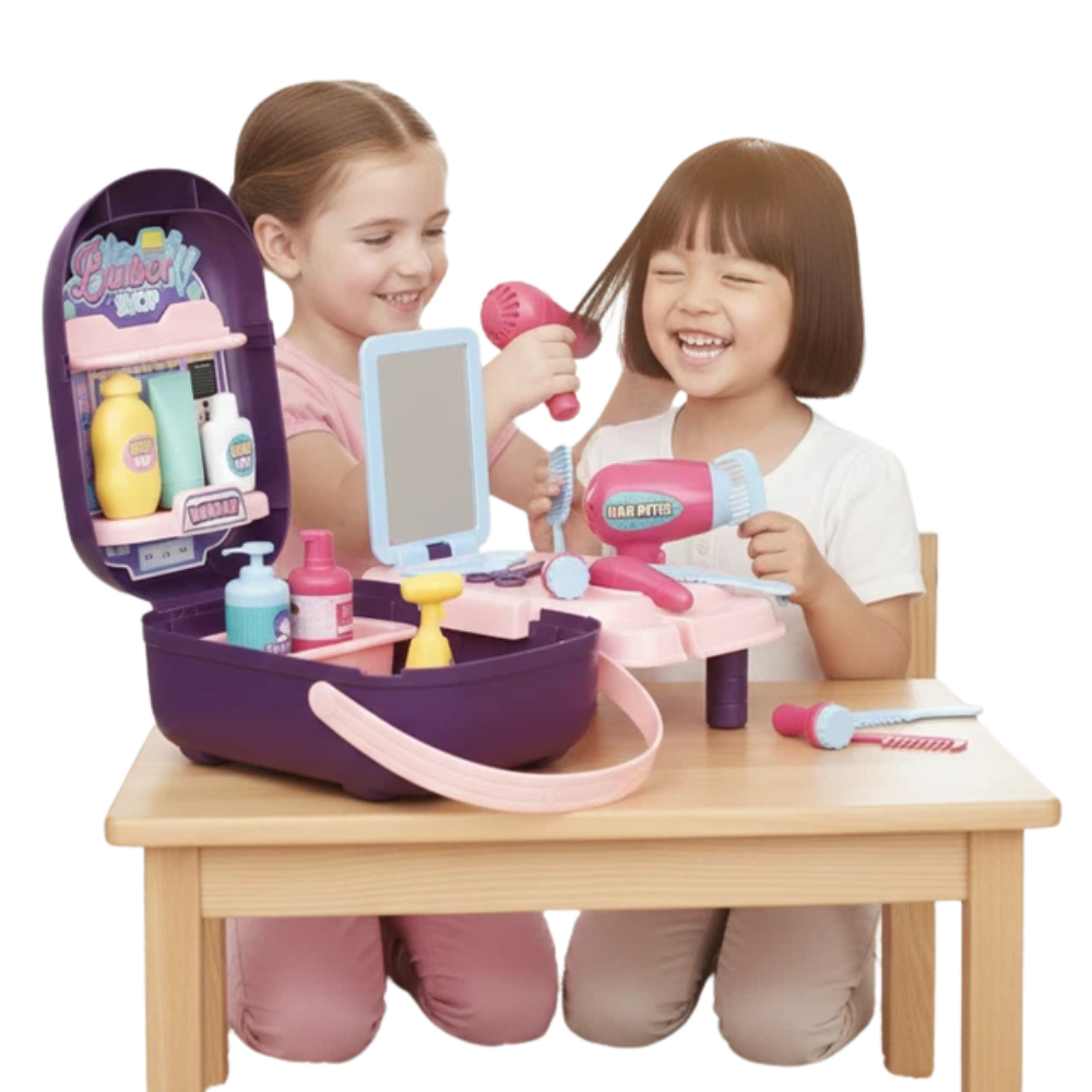 Kids Barber Shop Pretend Play Set with Carry Case Hair Salon Toy Kit