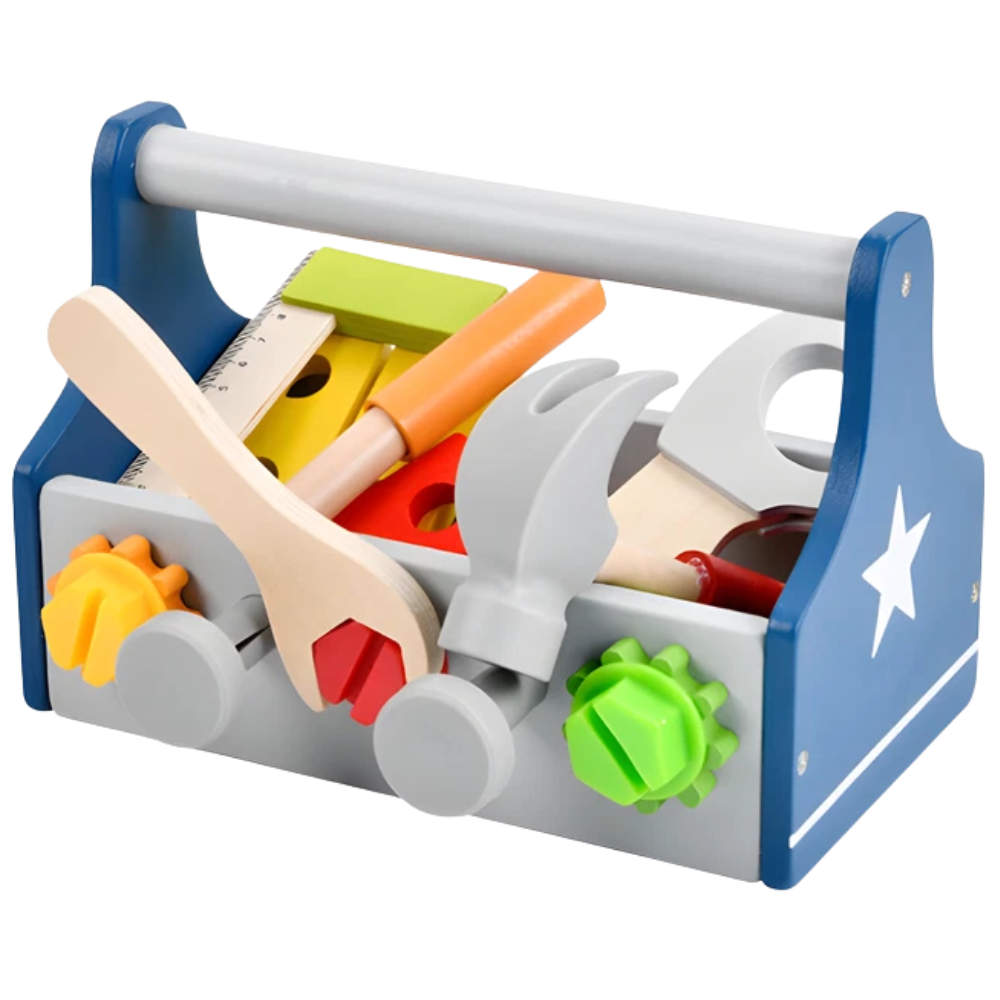 21-Piece Wooden Toolbox Toy Set for Children with Pretend Play Hammer, Spanner and Screwdriver