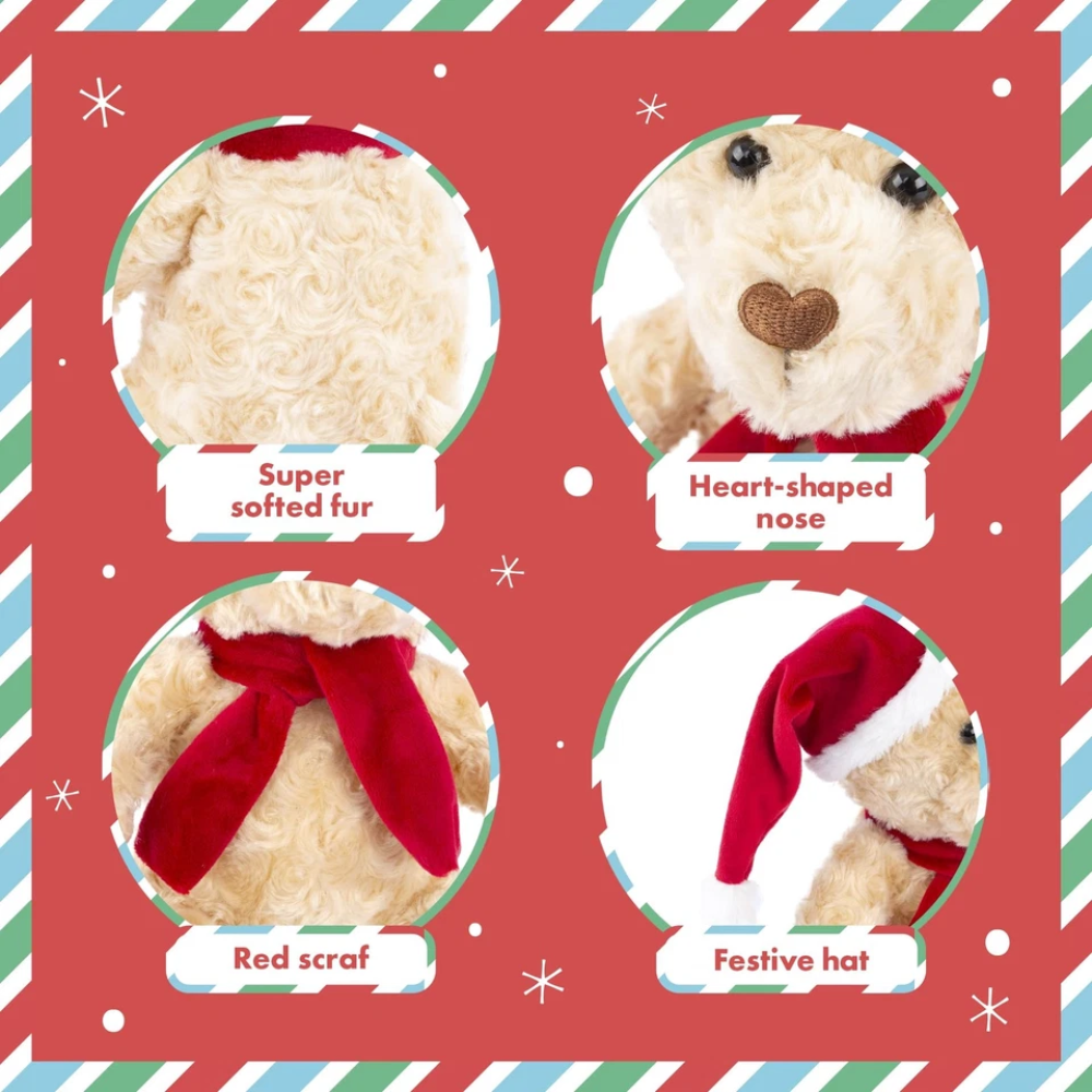 Abeec Christmas Teddy Bear Plush Soft 25cm Festive Toy with Santa Hat & Scarf Gift Toy
