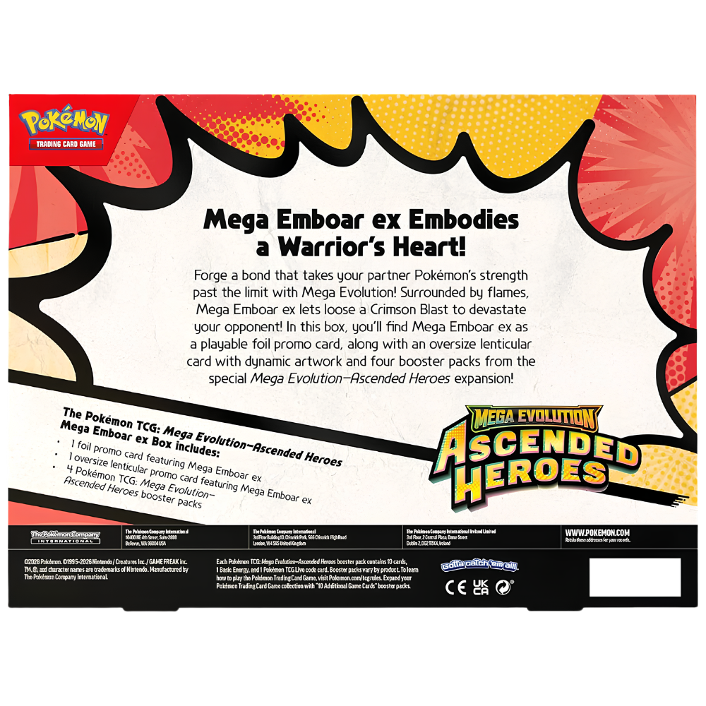 Pokémon TCG Mega Evolution Ascended Heroes Mega Emboar ex Box Collectible Trading Card Game Set